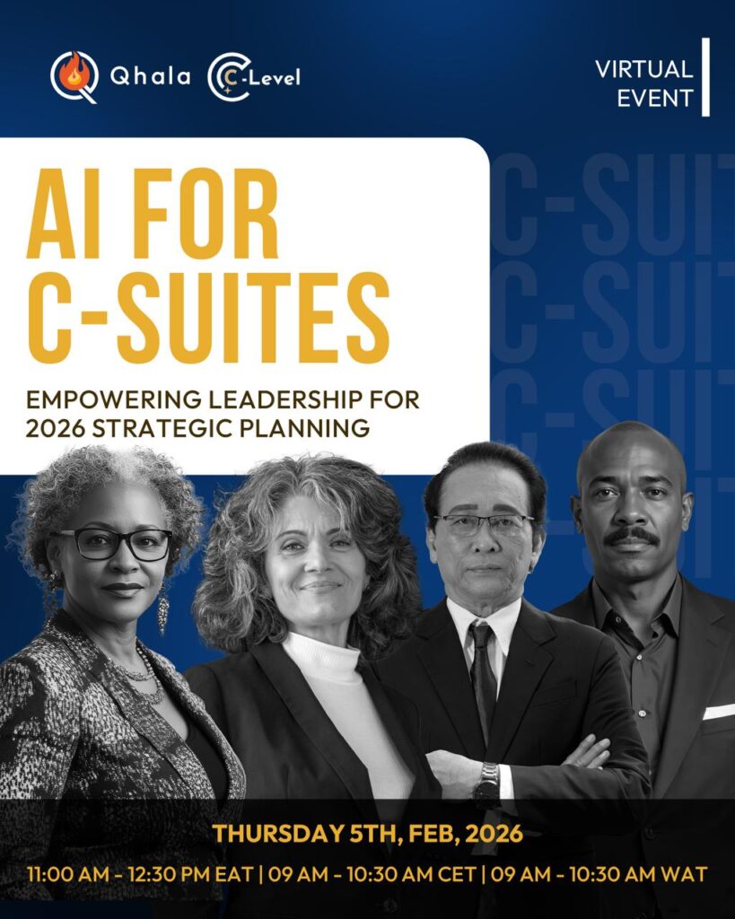AI adoption banner highlighting the virtual event date and strategic leadership focus for C-suite planning in 2026; Carolyne Mweberi